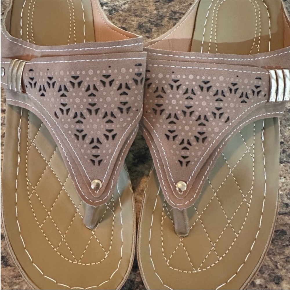 Tan Sandals with Intricate Cut-Out Design and Durable Sole